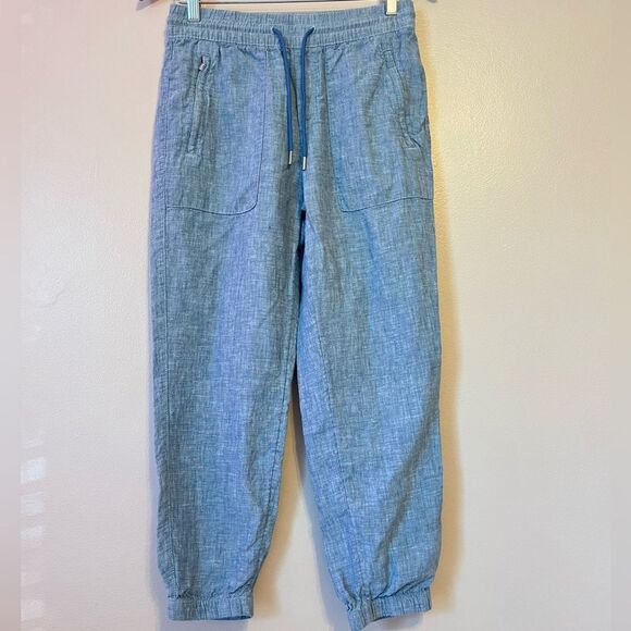 Athleta Retreat Linen Jogger Pant Blue 2 Petite Coastal Beach Summer Chambray - Picture 3 of 12